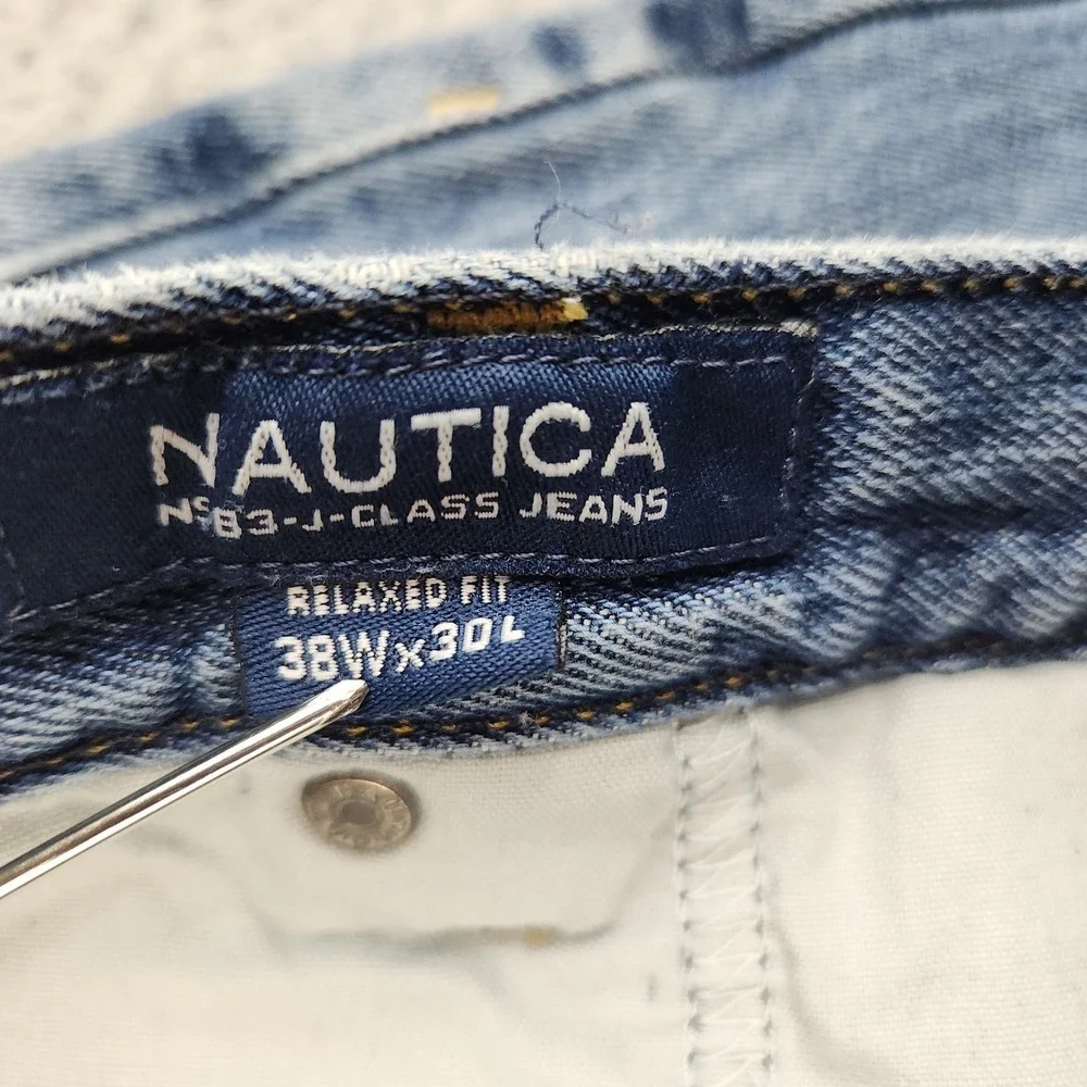 Nautica Jeans Co Y2K Jeans Mens 38x30 Relaxed Straight Blue Distressed